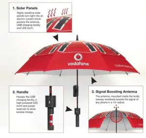 Vodaphone's Booster Brolly uses an umbrella to charge your phone and boost your signal, Mary Poppins look out 5
