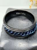 King Will Black Stainless Steel Blue Chain Spinner Ring Size 15 Mens