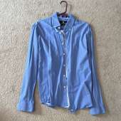 Buttercloth Men's Blue Geometric Cotton Button-Down Shirt Regular Fit Size L