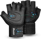 ihuan Ventilated Weight Lifting Gym Workout Gloves with Wrist Medium, Black