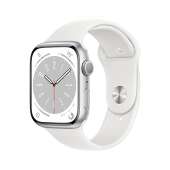 Apple Watch Series 8 (GPS, 45MM) Silver Aluminum Case with White Sport Band, M/L (Renewed Premium)