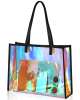 Holographic Clear Tote Bag with Leather Handle Iridescent Bachelorette Beach Holographic Clear Tote Bag with Leather Handle Iridescent Bachelorette Beach
