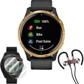 Garmin Venu Amoled GPS Smartwatch (Gold,Black Band)
