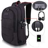 Tzowla Anti-Theft Backpack with USB Charging Port and Lock -BLACK