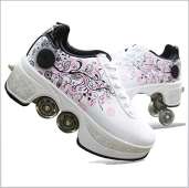 Walking Invisible Deformation Roller Skating Pulley Shoes - WHITE/PINK