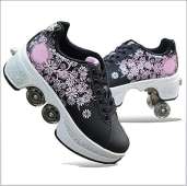 Wedsf Pulley Shoes Skates Kids Roller Skate 2 in 1 - BLACK/PINK