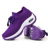 Women's Walking Shoes Sock Sneakers - Mesh Breathable Air Cushion Fashion Sneakers Platform Arch Support Workout Shoes Lace-up Pure Purple,5.5