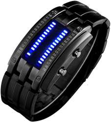 Binary Matrix Blue LED Digital Waterproof Watch Mens
