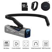 ORDRO EP7 4K Vlog Hands-Free Camcorder Head Wearable Video Camera 60fps APP Control Built in 2-Axis Gimbal with 64G Micro SD Card, Remote Control,Carrying Case