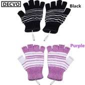 USB Powered Heated Fingerless Gloves - BLACK + PURPLE