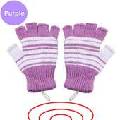 USB Powered Heated Fingerless Gloves - PURPLE