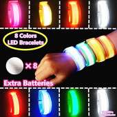 LED Wristband, Light Up Bracelets LED Armbands,, Flashing Sports Wristband Pack of 8 Glow in The Dark Party Supplies for Concerts, Festivals, Sports, Parties, Night Events