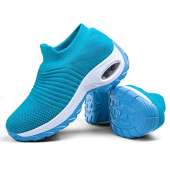 Slip-on Breathe Mesh Walking Shoes Women's Fashion Sneakers Comfort Work Nursing Wedge Platform Loafers Light Blue,5.5