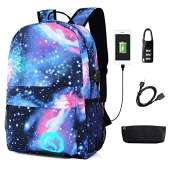 Anime Luminous Backpack with USB Charger Port and Lock & Pencil Case, Unisex School Backpack for Teens Girls Boys