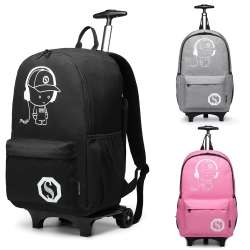 Miss Lulu Rolling School Bag for Boys Girls Anime Luminous Backpack Men Women Wheeled Laptop ...