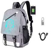 Sqodok Anime Luminous Backpack Waterproof, College Charging Bookbag with USB Charging Port and Lock, Anti-theft Travel Daypack 15.6inch Laptop Bag for School