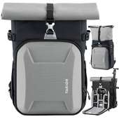 Alternative Evecase - TARION XH Camera Bag Hardcase Camera Case Roll Top Camera Backpack | 15" Laptop Compartment Waterproof Raincover for DSLR Mirrorless Cameras Lens Tripod Outdoor Men Women Color Silver