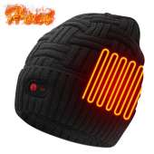 Autocastle Men Women Rechargeable Electric Warm Heated Hat Winter Battery Heat Skull Beanie (Thick-Strips-Black, One Size)