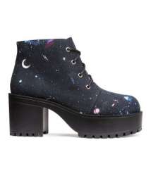 Canvas printed lace-up platform boots in an outer space ...