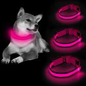 Clan-x LED Dog Collar, USB Rechargeable Glowing Pet Collar, Mesh Adjustable Light Up Collars, Flashing Dog Necklaces for Small, Medium, Large Dogs(L, Pink)