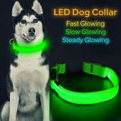 HiGuard LED Dog Collar, USB Rechargeable Glowing Pet Collar Night Safety LED Light Up with Nylon Webbing Perfect for Small, Medium, Large Dogs (Large, Green)