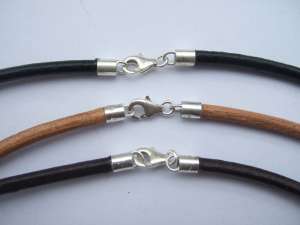 Sterling Silver 3mm Round Genuine Leather Cord Necklace ...
