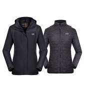 Venustas Women's 3-in-1 Heated Jacket with Battery Pack, Ski Jacket Winter Jacket with Removable Hood Waterproof Black