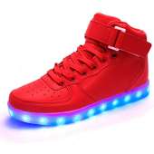 IGxx Men LED Light Up Sneakers for Men High Top LED Shoes Light Up USB Recharging Shoes Women Glowing Luminous Flashing Light Shoes LED Kids Halloween Red
