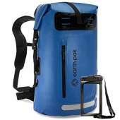 Earth Pak Waterproof Backpack: 35L / 55L Heavy Duty Roll-Top Closure with Easy Access Front-Zippered Pocket and Cushioned Padded Back Panel for Comfort; IPX8 Waterproof Phone Case Included