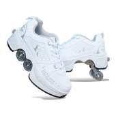 Double-Row Deform Wheel 2 in 1 Removable Pulley Skates (Silver, US 7.5)