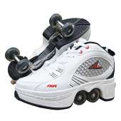 MLyzhe Deformation Roller Shoes Male and Female Skating Shoes Adult Children's Automatic Walking Shoes Invisible Pulley Shoes Skates with Double-Row Deform Wheel (37, C)