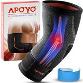 Myovolt Elbow Wearable Massage Alt - Elbow Compression Sleeve for Tendonitis, Tennis Elbow Brace, Golf Elbow, Weightlifting, & More, with Adjustable Strap & Bonus Elastic Therapeutic Tape, for Workouts(Large)