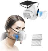 ATMOBLUE Electric Mask - On-Demand Fresh Air Smart Face Mask with Filter - Lightweight Silicone Seal Forms to Face - Only HEPA Dual Fan Electronic Mask with 3 Speed Settings with Patented Head Strap