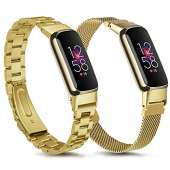 Fitbit Luxe Bands Sets, 2 Pack Stainless Steel Metal Band + Mesh Woven Strap Replacement Bracelet Wristband for Fitbit Luxe Fitness and Wellness Tracker (Champaign Gold)