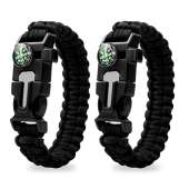 Jawflew Emergency Paracord Bracelets, Survival Bracelet with Embedded Compass Whistle Survival Fire Starter Scraper Accessories, Suit For Hiking, Camping, Fishing and Hunting (2PC, Black)