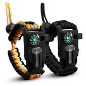 Starcamp Paracord Survival Bracelet Loud Whistle Emergency Compass Survival Fire Starter Scraper Accessories for Hiking, Camping, Fishing and Hunting 2-Pack (Black&Orange)