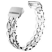 Wearlizer Compatible with Charge 3 Bands for Fitbit Charge 4 Band Women Metal Replacement Charge 3 hr Band Accessories Strap Bracelet Bangle Silver