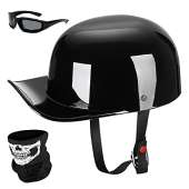 Yesmotor Baseball Motorcycle Helmet Half Cap for Bike Cruiser Chopper Moped Scooter- Dot Approved (Light Black, L)