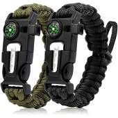 Zhao.Fu Survival Bracelet - Adjustable | Flint Fire Starter, Degaussing Tool Card, Whistle, Compass, Paracord Outdoor Multifunctional Tactical Gear - Emergency Kit for Hiking & Camping & Fishing(2 pack)
