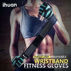 ihuan Ventilated Weight Lifting Gym Workout Gloves with Wrist Wrap