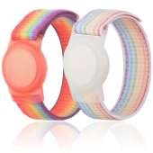 2 Pack Kids Wristband Compatible with Apple AirTag, Protective Case for Air Tag GPS Tracker Holder with Nylon Bracelet, Adjustable Anti Lost Watch Band for Toddler Child Elder (Rainbow)