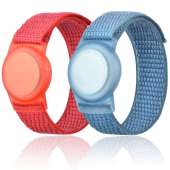2 Pack Kids Wristband Compatible with Apple AirTag, Protective Case for Air Tag GPS Tracker Holder with Nylon Bracelet, Adjustable Anti Lost Watch Band for Toddler Child Elder (Red & Blue)