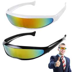 2pc Futuristic Narrow Cyclops Visor Sunglasses White Black