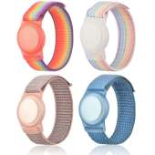 4 Pack Kids Wristband Compatible with Apple AirTag, Protective Case for Air Tag GPS Tracker Holder with Nylon Bracelet, Adjustable Anti Lost Watch Band for Toddler Child Elder (Rainbow & Blue & Pink)
