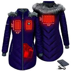 ActionHeat 5V Battery Heated Long Puffer Jacket for Women w/Faux-Fur ...