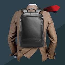 BOPAI Unisex Slim Genuine Leather Laptop Backpack Men