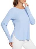 BALEAF Workout Tops for Women, UPF 50+ Long Sleeve Sun Shirts, Lightweight Hiking Tops, Quick Dry, UV Protection Outdoor Clothing Light Blue L