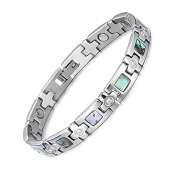 BioMag Magnetic Bracelets for Women Stainless Steel Crystal Bracelets 8.0 inches Adjustable (Silver)
