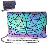 chosping Geometric Luminous Clutch Bag Evening Bag With Detachable Chain Holographic Reflective Shoulder Handbag for women (Clutch Bag)
