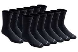 Dickies Men's Dri-tech Moisture Control Crew Socks Multipack, Solid Black (12 Pairs), Shoe Size: 6-12
